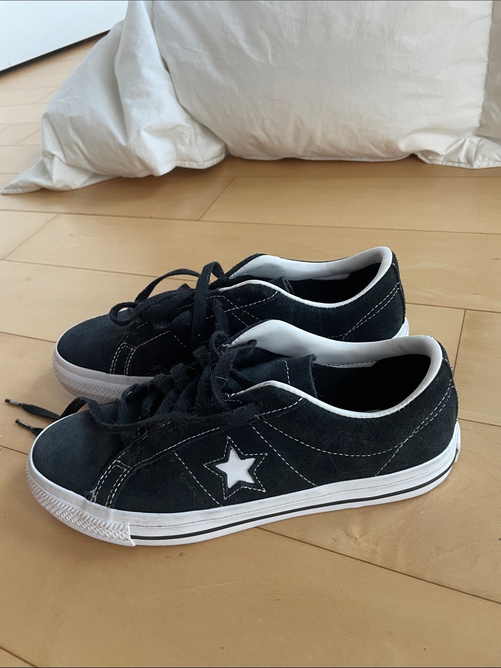 Converse Black Suede Low-Top Sneakers with White Star
